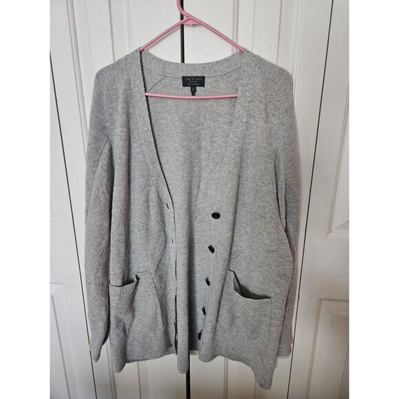 Rag & Bone New York Cashmere button cardigan gray grey L - Picture 3 of 8